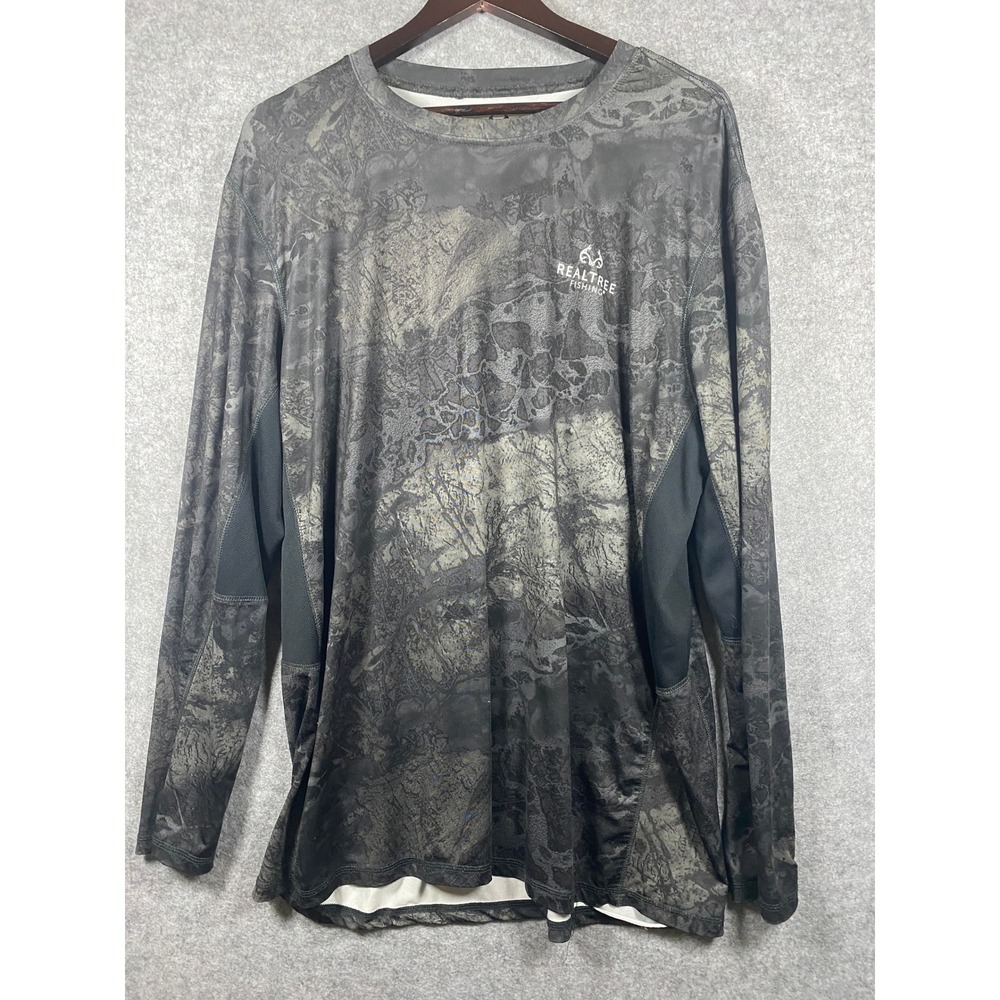 Realtree Fishing Mens XL Long Sleeve Camo Performance Shirt Gray Mesh Panels